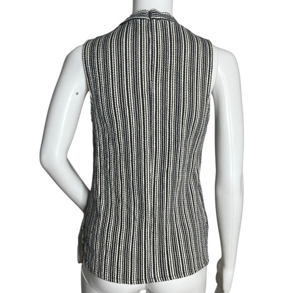 Madewell Shirt Women Small Mock Neck Textured Top White Gray Black Stripe Casual - Picture 3 of 8
